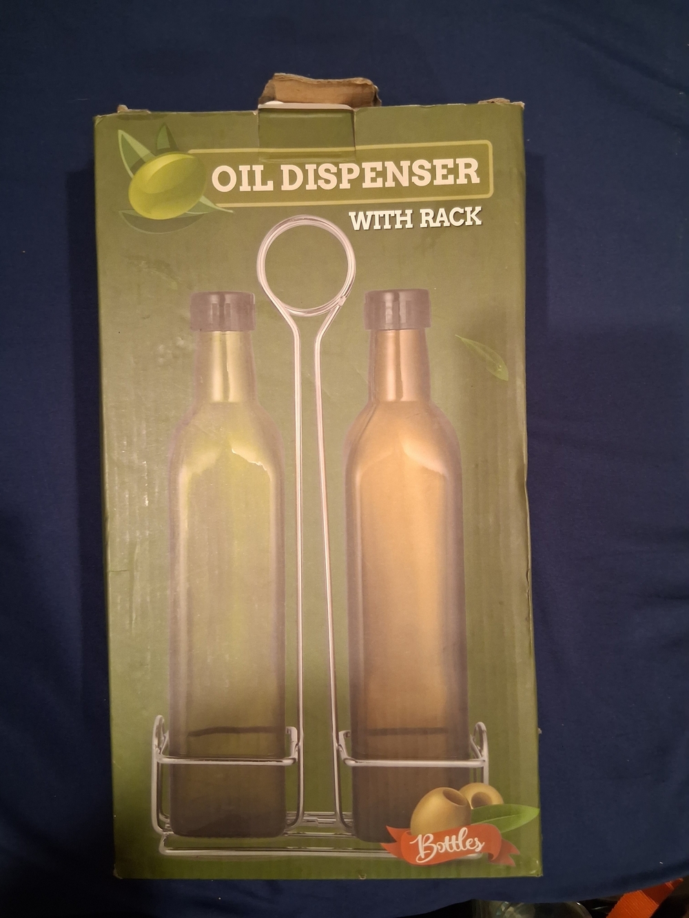 Oil Dispenser With Rack - Olive Green Bottle Set